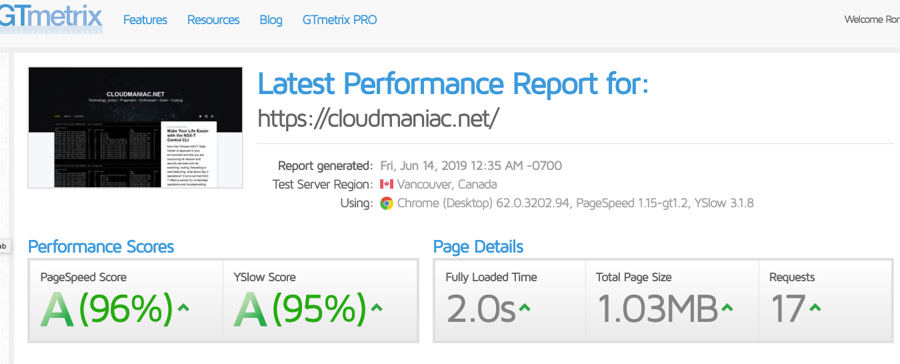 Speedtest and performances just after my migration to Hugo hosted on AWS
