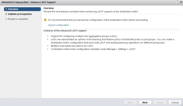 Converting to Enhanced LACP Support using the wizard
