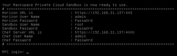 Rackspace Private Cloud Sandbox login informations