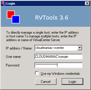 RVTools: login Windows