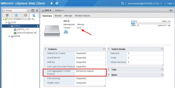 vSphere 5.5 enhanced LACP support: Distributed Switch version and config