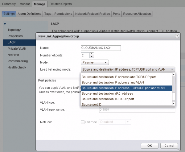 vSphere 5.5 enhanced LACP support: new Link Aggregation Group