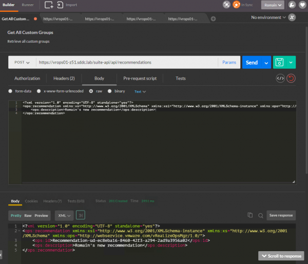 Creating a new vROps recommendation via REST API
