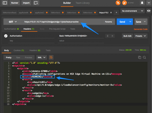 Query the async job status in NSX