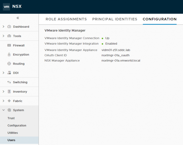 NSX-T: VMware Identity Manager (vIDM) Integration Configured