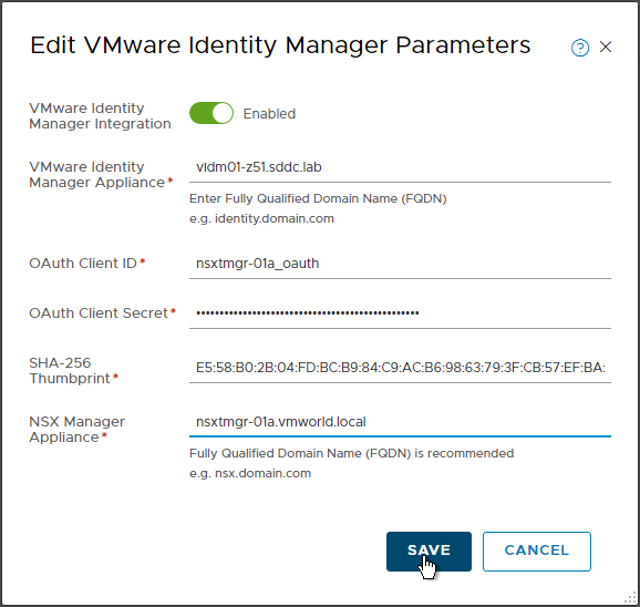 NSX-T: Configure VMware Identity Manager (vIDM) Integration Parameters