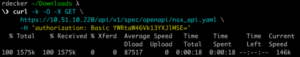 Download the OpenAPI specification of NSX-T Manager API using cURL