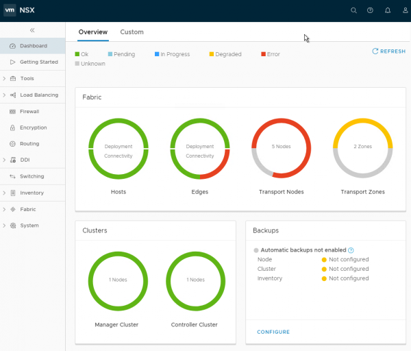 NSX-T 2.1.0 New Dashboard