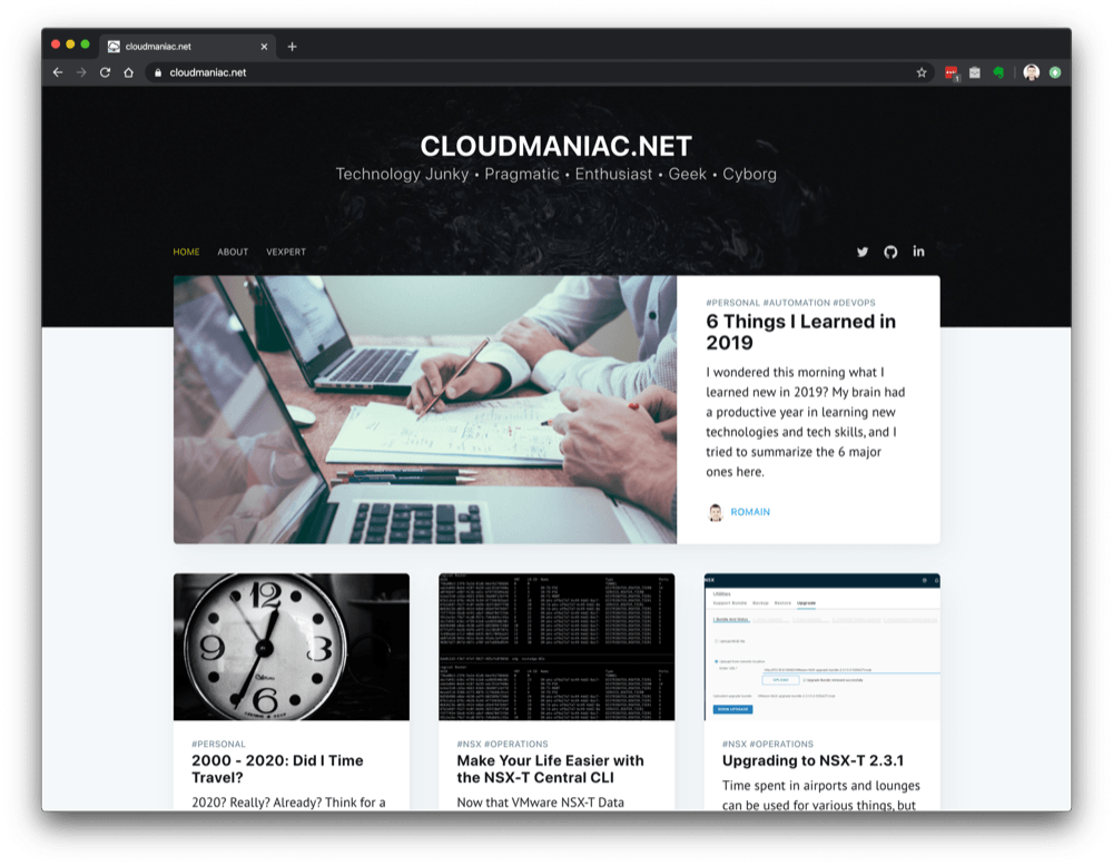 cloudmaniac.net homepage - circa April 2020